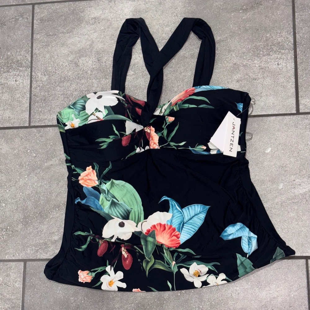 Jantzen Botanical Beauty Tankini Top Women 18W Black Floral New‎ JZ23800S - Picture 7 of 11